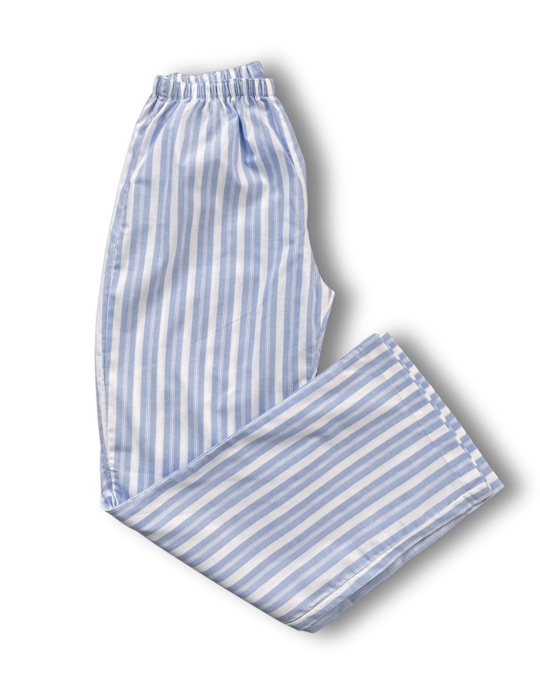 Classic Winter Cotton Pyjama Set – Blue Stripe with Bow Detail