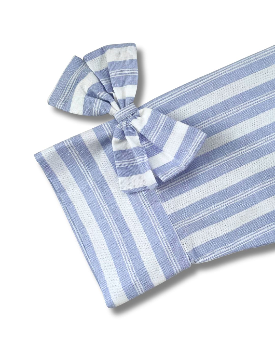 Classic Winter Cotton Pyjama Set – Blue Stripe with Bow Detail