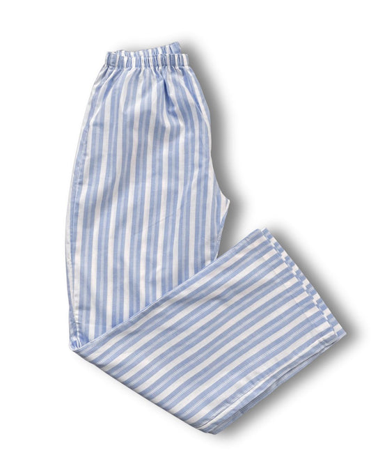 Classic Winter Cotton Pyjama Set – Blue Stripe with Bow Detail